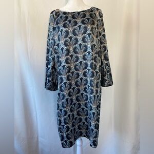 The Limited Art Deco Bohemian Abstract Pattern Satin Shift Dress knee Length MD